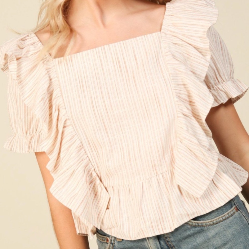 Line and Dot White Textured Blouse - Size XS